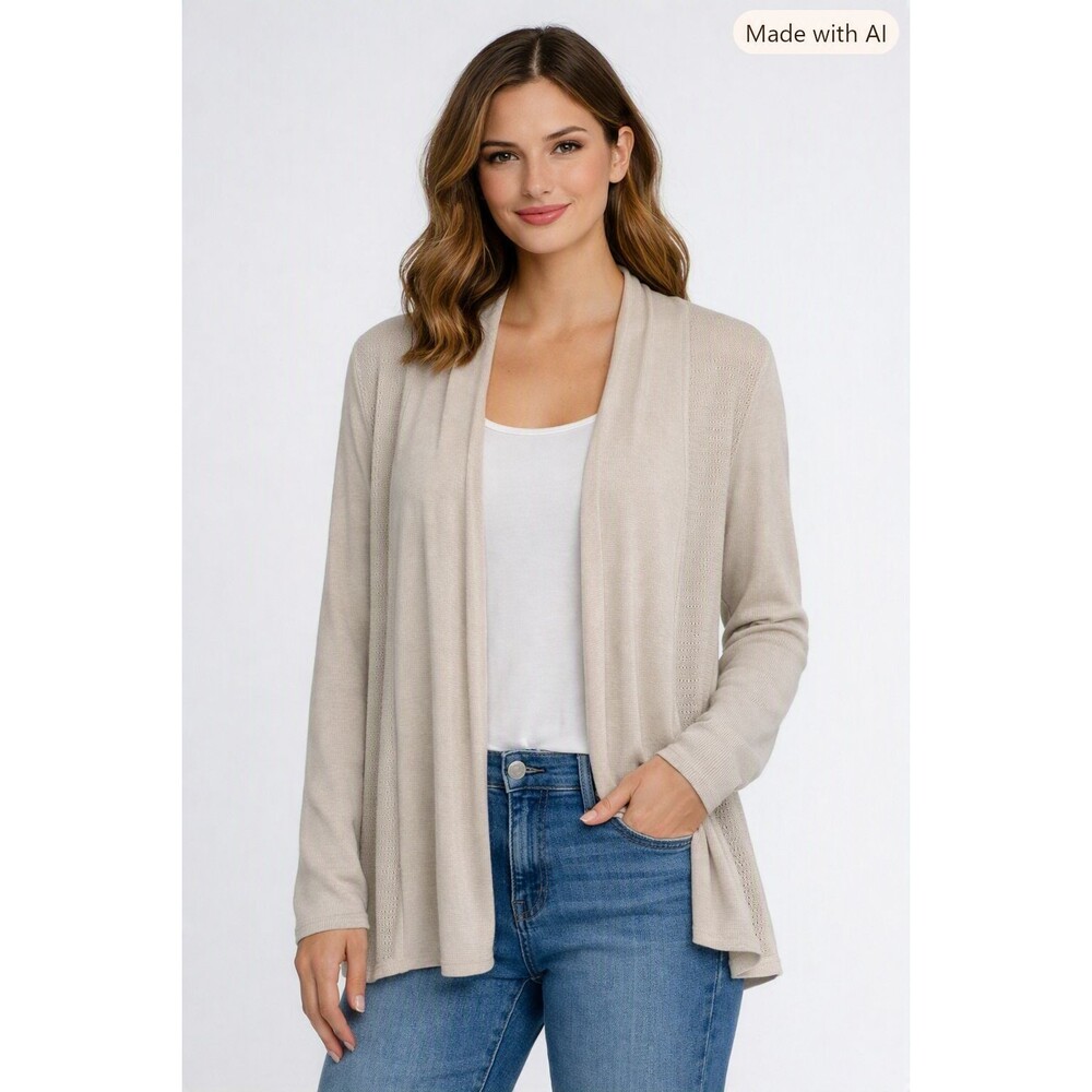 Express Womens L Open Front Cardigan Beige Tan Lightweight Knit NWT Rayon